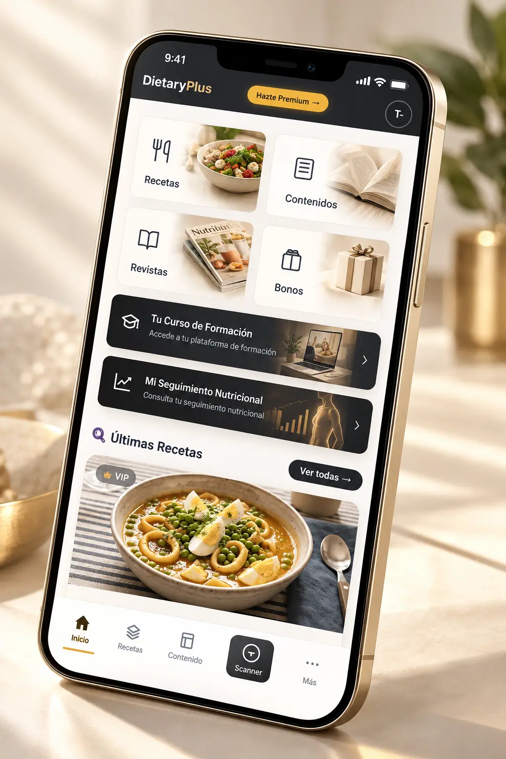 Vista ilustrativa de la app DietaryPlus en un teléfono
